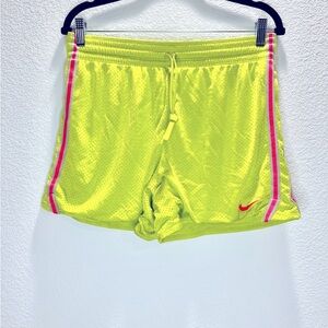 Nike Women’s Dri Fit Neon Green W/ Pink Trim Perforated Athletic Shorts **Large